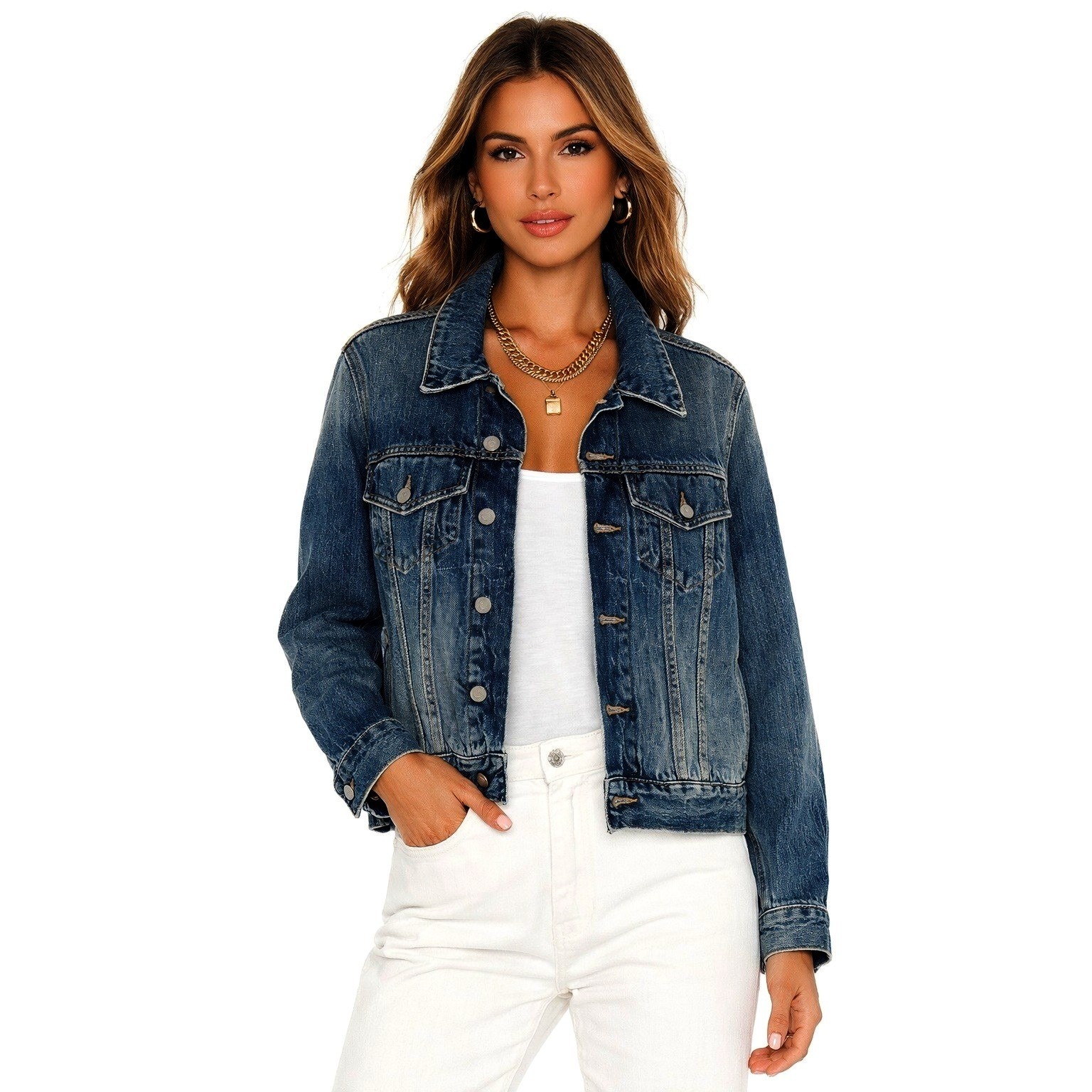 Vince 100% Cotton Dark Wash Blue Jean Jacket Distressed Vintage Style Trucker M